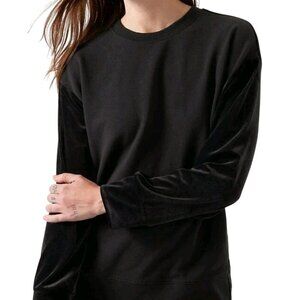 Athleta RetroPlush Velvet Crewneck Pullover Black Mixed Media Size L